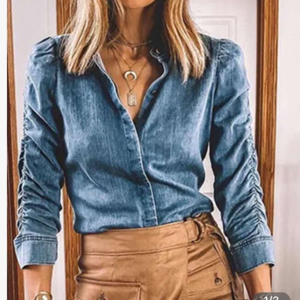 Mazik Denim Button Up Blouse